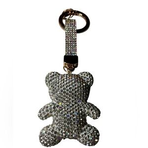 Crystal Teddy Bear Bag Charm/Keychain Sparkling Silver NEW
